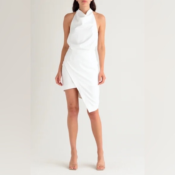 Elliatt Camo Asymmetric Satin Cocktail Dress in Ivory Size M NWT - Picture 1 of 7